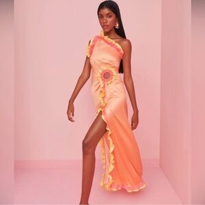 CeliaB One Shoulder Orange and Yellow Dress